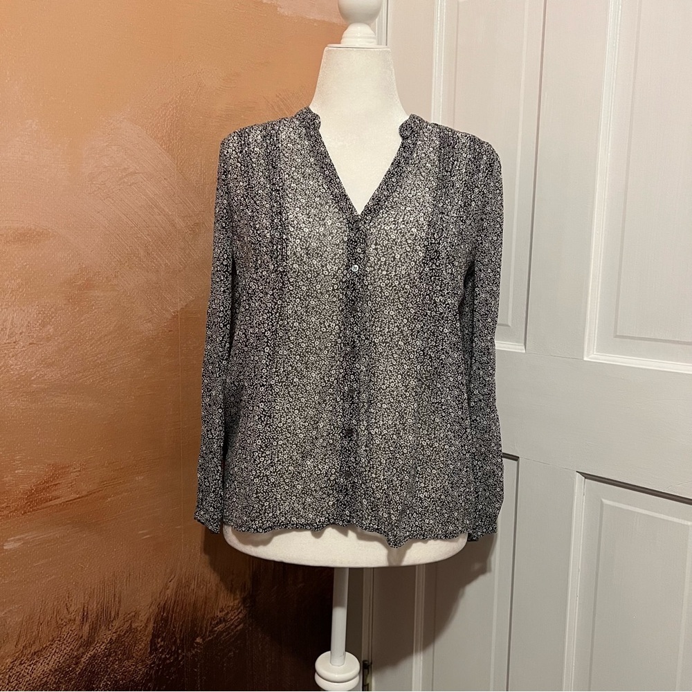 #79 JOIE BLACK WHITE FLORAL BLOUSE TOP SIZE SMALL